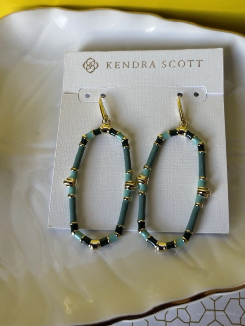 Kendra Scott Essie Open Frame Drop Earrings Sea Green Mix NWT